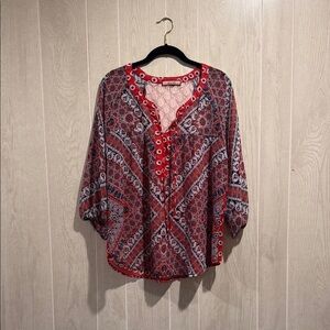 Olive Hill Sheer Patterned Blouse with Vneck & Lace Design